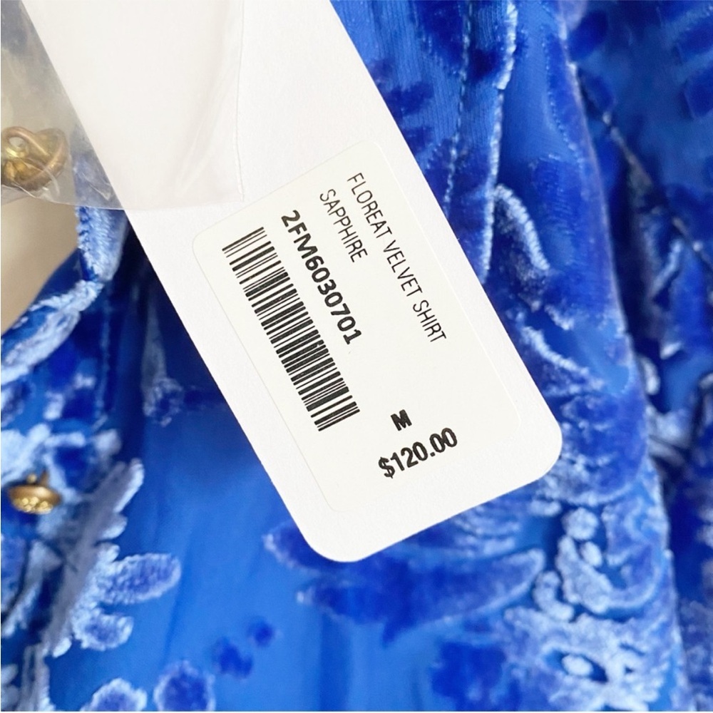 NWT Soft Surroundings Floreat Velvet Shirt Sapphire Blue Button Down Top Medium - Picture 9 of 16